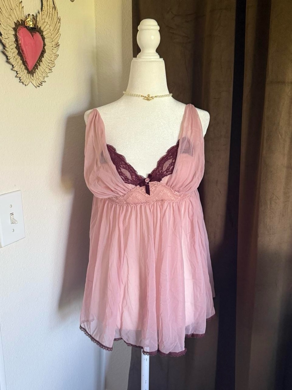 Victoria’s Secret Sexy Little Things Y2K Lace-Trim Babydoll Chemise Pink